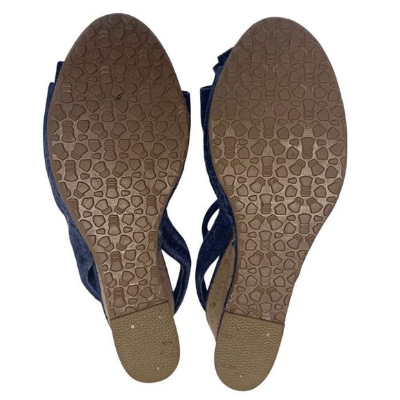 Prada Logo Blue Suede Bow Platform Espadrilles EU 37 Slingback Buckle Wedges - Picture 10 of 10